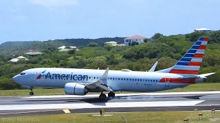 Special visit by Antiguan Captain Brian Chase landing and departing in Antigua on American B737MAX8 [upl. by Hgalehs548]