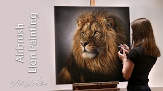 Lion Wildlife Painting  Realistic Airbrushwork [upl. by Eilojne]