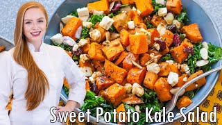 EASY Kale amp Sweet Potato Salad Recipe With Almonds Cranberries amp Cheese [upl. by Cawley]