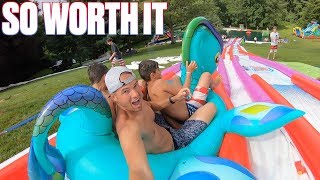 WE FLEW 2108 MILES FOR FOUR HOURS ON THE WORLD’S BIGGEST BACKYARD SLIP N SLIDE  SHARER FAM PARTY [upl. by Higgs]