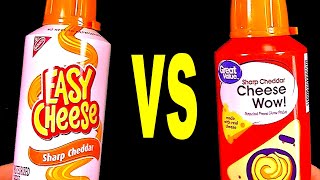 Easy Cheese Sharp Cheddar Spray Cheese vs Walmart Great Value Cheese Wow Spread FoodFights Review [upl. by Hammerskjold]