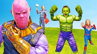 SuperHero Hulk Thor and Captain Marvel Team Up Against Thanos to Save Kids Fun TV [upl. by Charline]