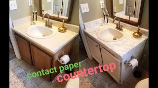 DIY Marble Contact Paper over Formica Bathroom Countertop [upl. by Elleinet153]