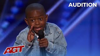 Lil Hunter Kelly 7 Year Old Comedian UPSTAGES HIS DAD with his AGT Audition [upl. by Ulani]