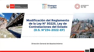 Modificación del Reglamento de la Ley N° 30225 Ley de Contrataciones del Estado DS N°2342022EF [upl. by Hplodur]