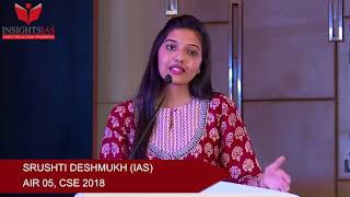 SRUSHTI DESHMUKH IAS  AIR 5  CSE 2018 [upl. by Ethelin]