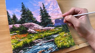 How to Paint Stream Landscape  Acrylic Painting  Correa Art [upl. by Ianej]