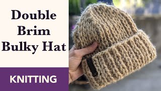 Chunky Knit Hat with Double Brim  Easy Chunky Knitted Beanie for Men [upl. by Hazen]