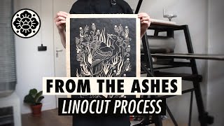 Linocut carving and printing quotFrom The Ashesquot by Maarit Hänninen linocut printmaking artprocess [upl. by Hpotsirhc]