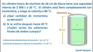 Dilatación volumétrica o cúbica expansión térmica Ejercicio 5 Cilindro con trementina [upl. by Hagep]