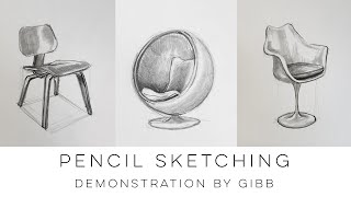 How to draw furniture  a beginners sketching tutorial on three classic chairs [upl. by Toomay]