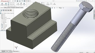 SolidWorks Tutorial 13 TNut and Bolt Thread Features Bolt and Nut Screw [upl. by Allina782]