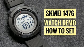 SKMEI 1476 Watch Demo and How to Set Time Date Alarm English HD [upl. by Viki]