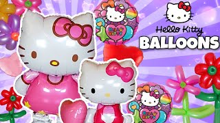 Hello Kitty BALLOON Party We Inflate Our Giant Balloons With Helium  Popping Flower Balloons [upl. by Zoi]