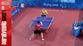 Beijing 2008 Paralympic Games Table Tennis Ind Women C8 FRA vs SWE [upl. by Yardna]