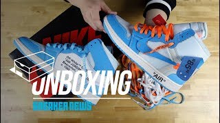 Off White Air Jordan 1 “UNC” Unboxing  Review [upl. by Acnalb762]