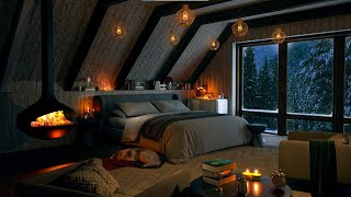 Cozy Winter Cabin with Relaxing Snowstorm Blizzard and Heavy Wind Sounds for Sleep Relax Study [upl. by Ellenehc]