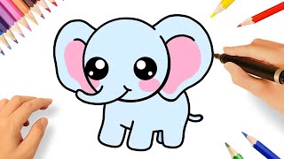 CÓMO DIBUJAR UN ELEFANTE KAWAII FÁCIL 🐘 [upl. by Charin11]