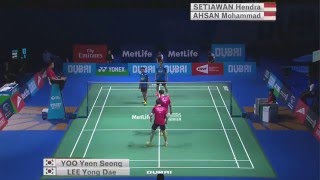 Dubai World Superseries Finals 2015  Badminton SF M1MD  LeeYoo vs AhsSet [upl. by Sion]