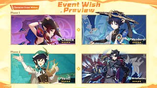 UPDATED VERSION 52 BANNERS PHASE I amp II VENTI WANDERER AND WRIOTHESLEY  Genshin Impact [upl. by Kinimod]