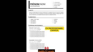 Modèle de CV Canada careertips conseilsemploi job cvparfait shorts [upl. by Anitsuga]