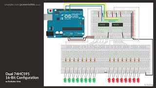 Demonstration Dual 74HC595 Shift Registers wArduino 16Bit Configuration w16 LEDs 4K60 [upl. by Schaper]