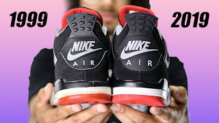 Comparing 1999 vs 2019 Air Jordan 4 Bred ReviewHistory [upl. by Cleodal]