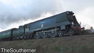 34070 quotManstonquot first test runs on the Swanage Railway 17112022 [upl. by Eoj213]