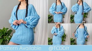 How to Crochet Oversized Sweater Dress  Pattern amp Tutorial DIY [upl. by Enomad190]