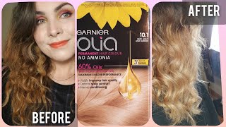 Using Blonde Dye as a Toner  Garnier Olia 101 Very Light Ash Blonde [upl. by Gianina338]