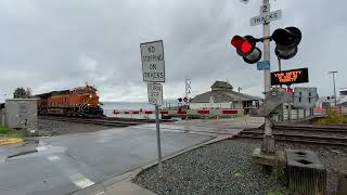 Northbound BNSF Loaded Coal Train passes through the Steilacoom Ferry Terminal Railroad Crossing [upl. by Ellenrad]