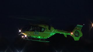 Air rescue helicopter EC135 takeoff and night landing  Hungarian Air Ambulance [upl. by Amzaj]