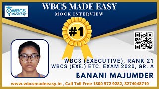 Banani Majumder  WBCS Executive Rank 21  WBCS Exam 2020  1st Mock Interview  WBCSMADEEASY [upl. by Airdnalahs]