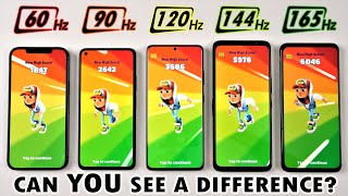 Slow Motion 165Hz vs 144Hz vs 120Hz vs 90Hz vs 60Hz  Smartphone Screen Refresh Rate Comparison [upl. by Calandria]