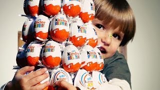 Sammie is opening 10 Kinder Surprise Eggs our Kinder Christmas Tree​​​ [upl. by Iharas798]