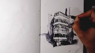 Hong Kong corner house  Hong Kong  sketch with ink  Sketch with ink [upl. by Yrelbmik]