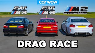 BMW E46 M3 vs E36 M3 vs M2 Comp DRAG RACE [upl. by Kirenoj]