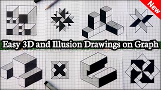 Easy and Unique illusion and 3D Drawings on Graph Paper ✏️ 3D Drawing [upl. by Eseela]