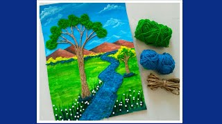 Easy Landscape scenery using Woollen amp jute  Diy craft  school Project ideas [upl. by Akisey]