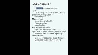 AMENORRHOEA Or ABSENCE OF MENSEhomeopathy homeopathicmedicine india womenhealth bhmsbhmsexams [upl. by Nesyrb]