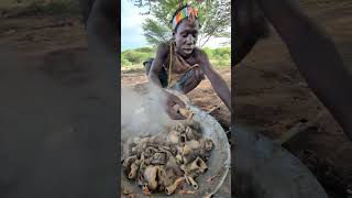 Hadzabe tribe prepare their favorite meal in Forest hadzabetribe villagelife favoritefood food [upl. by Vallonia271]