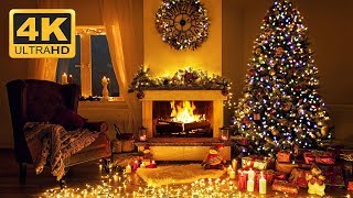 Fireplace for your Home  Frozen in Time Christmas Yule Log Fireplace 4K Ultra HD [upl. by Siradal]