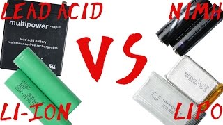 Battery Type Comparison  Lead Acid VS NiMH VS LiIon VS LiPo [upl. by Quenby]