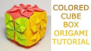 Beautiful COLORED CUBE BOX  Paper Origami Tutorial DIY [upl. by O'Neil]