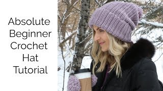 Absolute Beginner Crochet Hat  Matches Mitten [upl. by Vashti694]