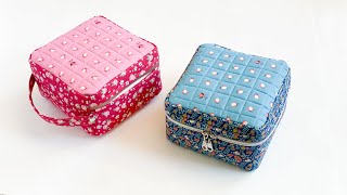 Quilted Boxy Case  Zipper Pouch  Box Sewing Bag Tutorial [upl. by Annaliese97]