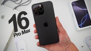 iPhone 16 Pro Max Unboxing Hands On amp First Impressions Black Titanium [upl. by Oynotna989]