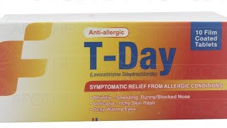 TDay tablet 10mg uses in urdu Levocetirizine dihydrochlorideanti allergic treatment [upl. by Nels]