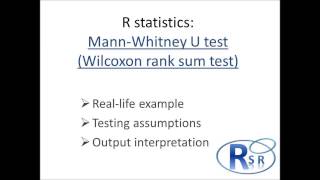 R  MannWhitney U test  Wilcoxon rank sum test [upl. by Aerdua729]