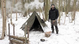 3 Day Solo Winter Snow Camp  Bushcraft Canvas Tent Woodstove Bowdrill [upl. by Perr]